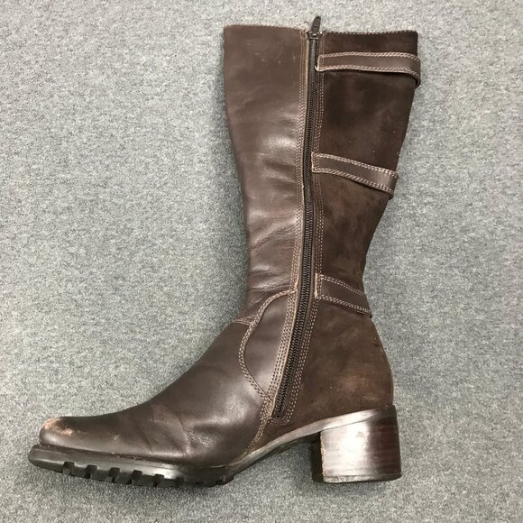 Ecco Esmeraldas Brown Leather Suede Zip Up 3 Buckle Knee High Boots EU 36 US 5.5 - Picture 5 of 11